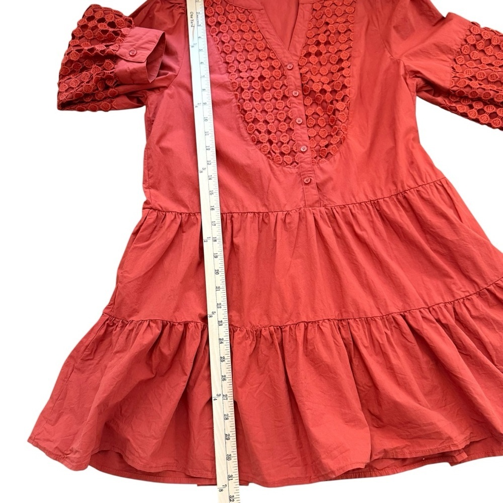 Baby Pink Rust Red Crochet Tiered Ruffle Mini Dress Medium - Picture 10 of 12